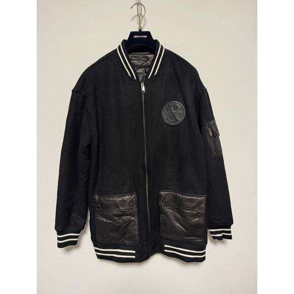 Daniel Won Jacket Mens Medium Black Wool Lamb Leather Varsity Bomber Full Zip - Picture 1 of 16